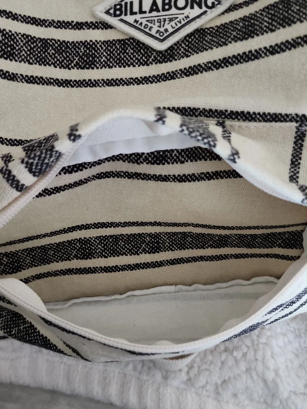 Billabong Cream and Black Striped Sling Backpack